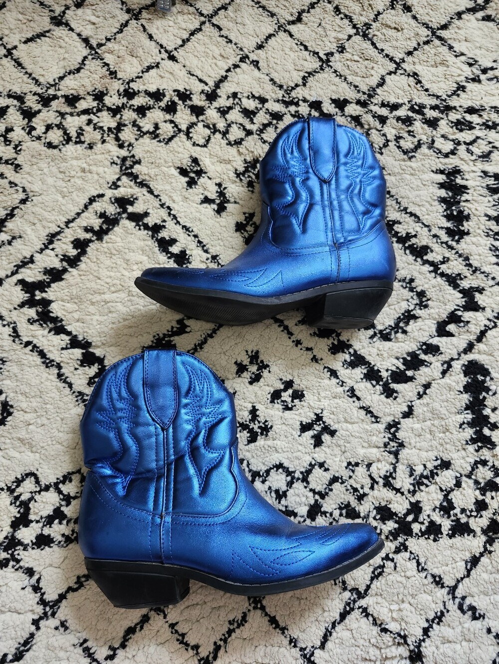 Soda Metallic Blue Western Ankle Boots